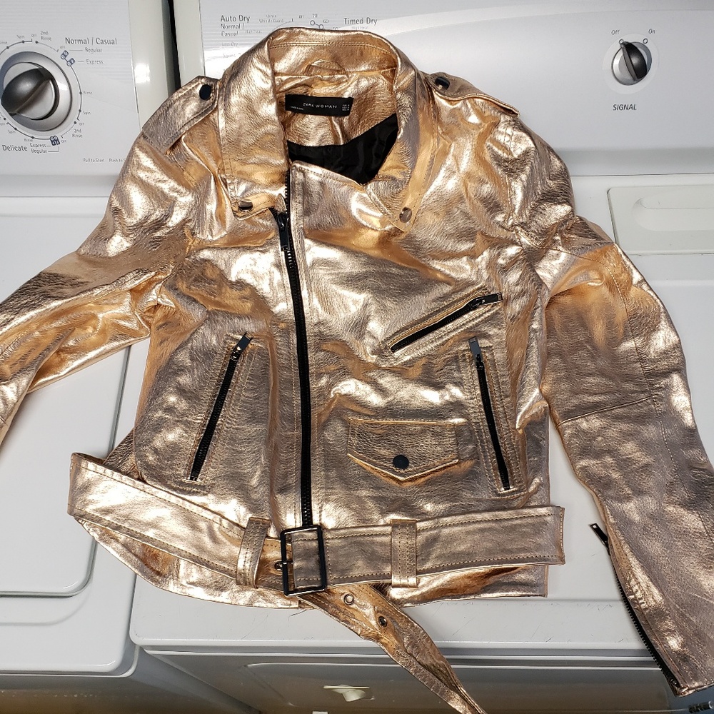 Zara Woman Gold Leather Jacket